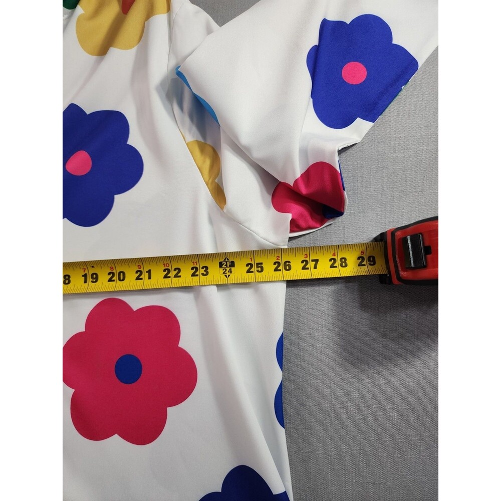 Women's White Colorful Floral Print High-Low Shirt Dress Long Sleeve Collared 2x - Picture 5 of 7